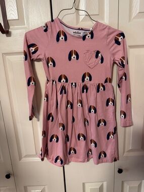 Mini Boden Pink Dog Print Long Sleeve dress size 10-11